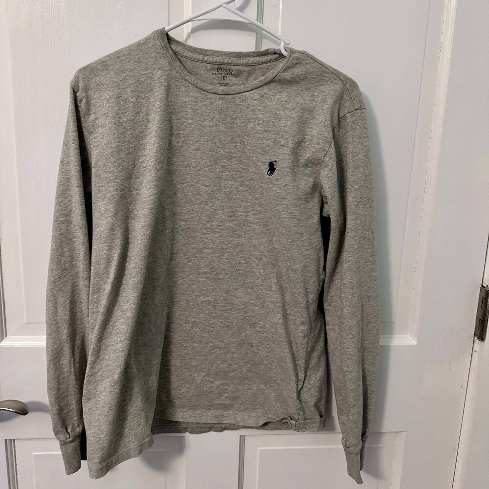 Gray Polo RL Crewneck LS Tee